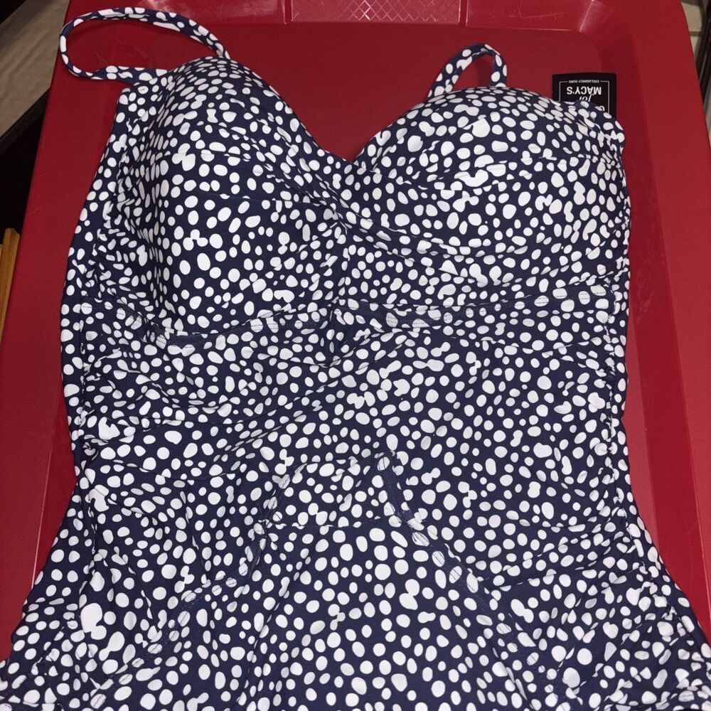 Leilani One Piece Swimsuit Navy White Adjustable Straps Flatter Bra Cups 16 NWT